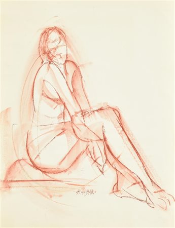 GIANBAR (Gianni Baretta) STUDIO DI FIGURA tecnica msita su carta, cm 40x30 firma