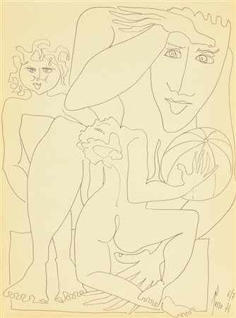 Russo GIOCHI CON PALLA pennarello su carta, cm 40x30 firma e data eseguito...