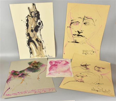 Luigi Fulvi LOTTO DI 5 DISEGNI tecnica mista su carta: - cm 27x20,5 - cm...
