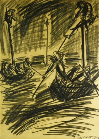 Ferragni GONDOLIERI, 1953 carboncino su carta, cm 70x50 firma e data