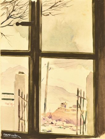 A firma Avondo DALLA FINESTRA acquarello su carta applicata su faesite, cm...