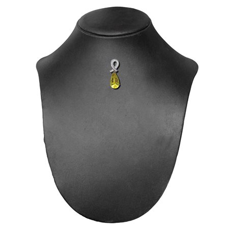 Pendente in oro bianco 18 kt con crisoberillo extra e diamanti taglio baguette