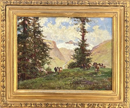 Leonardo Roda Racconigi (CN) 1868 - Torino 1933 Ultimi larici con vista sul monte Bretor (Breithorn)