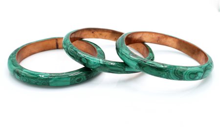 Bracciali bangle in Malchite e ottone Diametro 65 Gr 129 totali