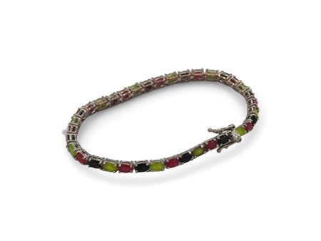 Bracciale in argento 925 modello tennis, con pietre sintetiche ovali Cm 18.5...