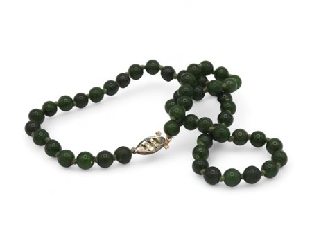 Collana in giada serpentina chiusura in argento Diametro perle 0.8 Lunghezza...