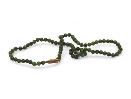 Collana in giada serpentina chiusura in argento 800 Lunghezza cm 50 Diametro...