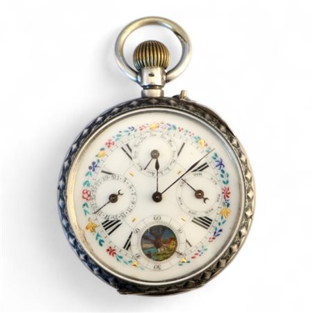 Orologio da tasca in argento 800 con calendario, Dubois Geneve