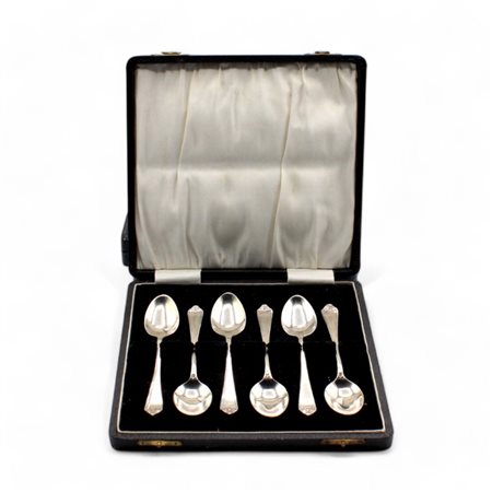 Astuccio con sei cucchiaini da te in metallo argentato Inghilterra, XX secolo
