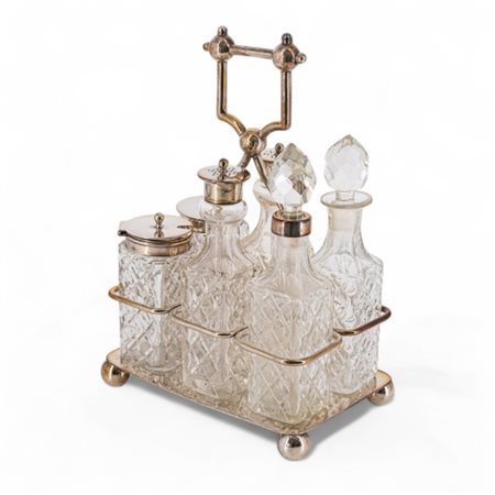 Cruet in cristallo controtagliato e metallo argentato cm altezza 25