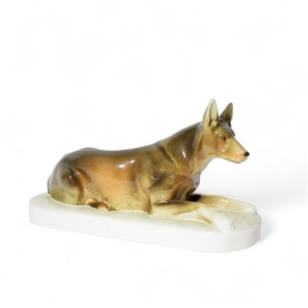 Grande statuetta di pastore tedesco in porcellana, Manifattura Royal Dux...