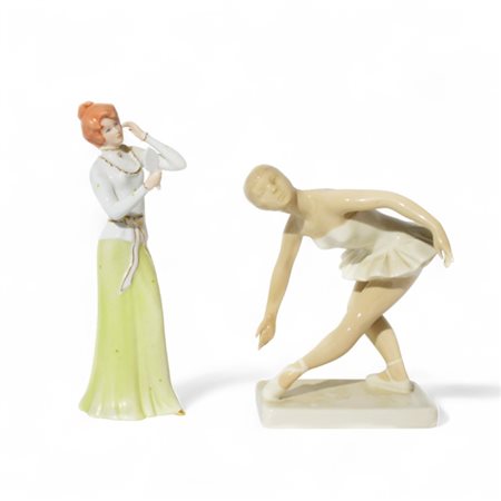 Dama e ballerina in porcellana, Manifattura Royal Dux Cecoslovacchia H...