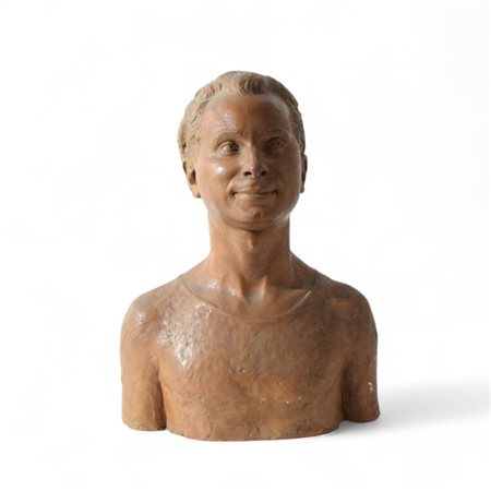 Busto di giovane uomo in terracotta Firmato Vincenzino 1941 e dedicato...