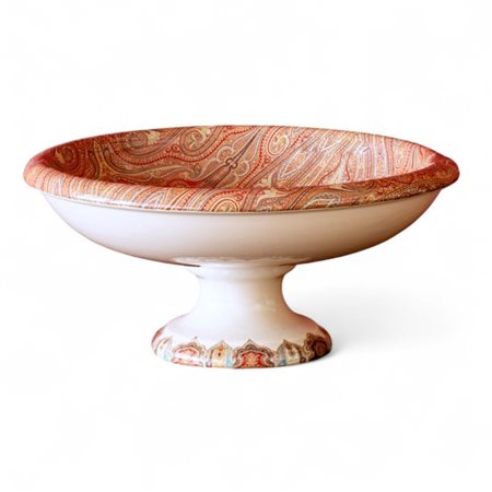 Alzata in ceramica, Etro realizzata a motivi persiani su fondo arancio...