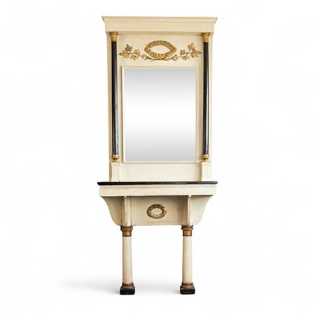 Console con specchiera in legno laccato bianco-oro XIX secolo realizzata in...