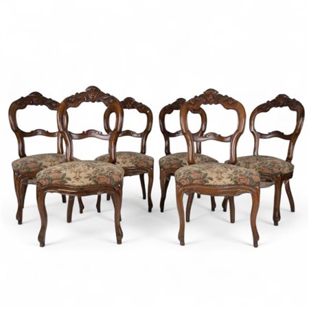 Sei sedie in noce intagliato metà del XIX secolo spalliera sagomata e...