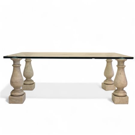 Tavolo basso da salotto Con quattro sostegni a balaustro in marmo bianco e...