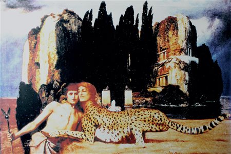 Pisani Vettor Edipo e la Sfinge, 1980-2000 emulsione su tela, cm. 118x172...