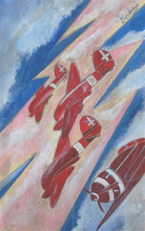ARDIGO' PIETRO "Incursione aerea futurista" Olio su carta povera cm. H: 23.00...