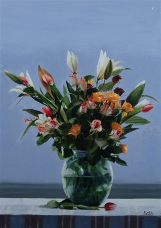 CICCOTELLI BENIAMINO (Tollo 1937) "Vaso di fiori" 2002 Olio su tela cm. H:...
