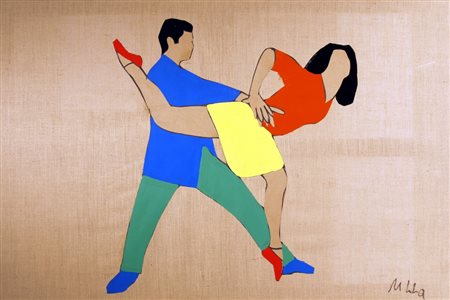 LODOLA MARCO (Dorno Pavia 1955) "Ballerini" Dime (smalti) su tela cm. H:...