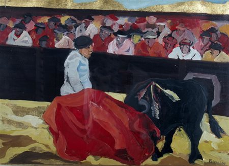 TERRUSO SAVERIO (Monreale 1939 - Milano 2003) "La corrida" Olio su tela cm....