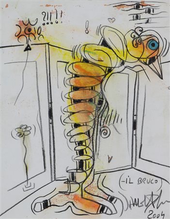 Delego Martino Il Bruco, 2004 tecnica mista su carta, cm. 25x20 firmata,...