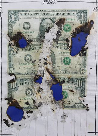 Hide Peter Negazione, 2013 tecnica mista, fiammiferi, banconote stampate e...