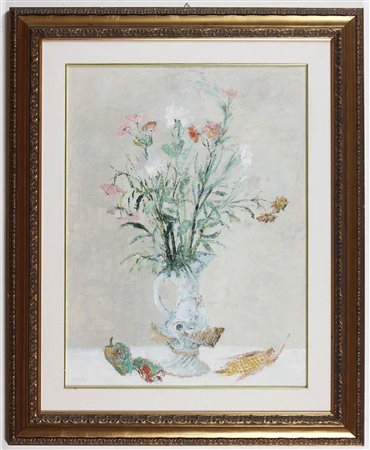 SPILIMBERGO ADRIANO (1908 - 1975) Vaso di Fiori. Olio su tela . Cm 80,00 x...