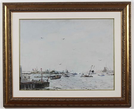 SPILIMBERGO ADRIANO (1908 - 1975) Amsterdam. Olio su tela . Cm 60,00 x 80,00....