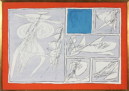 PERILLI ACHILLE (n. 1927) Senza titolo. 1962. Tecnica mista su carta. Cm...