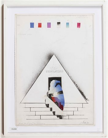 PLESSI FABRIZIO (n. 1940) Neoclassico. 1970. Tecnica mista su carta. Cm 50,00...