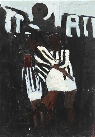 MASELLI TITINA (1924 - 2005) I calciatori. 1948. Olio su tavola. Cm 28,00 x...