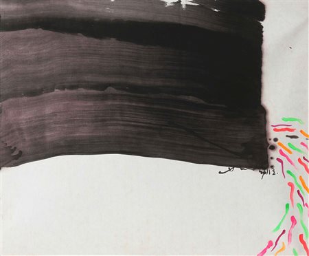 CHIN HSIAO (n. 1935) Nuvola nera - 15. 1985. Olio su carta applicata su tela....