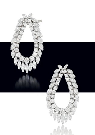 ORECCHINI COPPIA DI ORECCHINI PENDENTI ANNI '50 CA. In platino a clip...