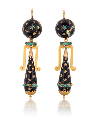 ORECCHINI COPPIA DI ORECCHINI PENDENTI XIX SECOLO. In oro giallo 18 kt a...