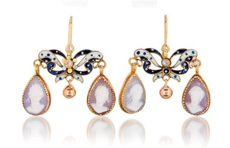 ORECCHINI COPPIA DI ORECCHINI INIZIO XX SECOLO. In oro giallo 18 kt a...