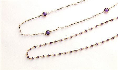 COLLANA LOTTO DI DUE COLLANE. In oro rosa 18 kt con ametiste taglio...