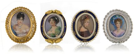 SPILLA LOTTO DI QUATTRO SPILLE-CIONDOLO ANNI '60 CA. In oro bianco 18 kt di...