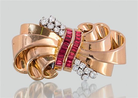 SPILLA SPILLA DOPPIA CLIP ANNI '40 CA. In oro rosa e bianco 18 kt realizzata...