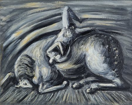 ROBERTO BARNI (1939-) Cavaliere verso la metaolio su tela cm 40x50firmato e...