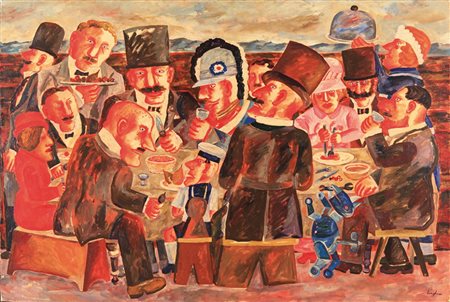 FRANZ BORGHESE (1941-2005) Personaggi olio su tela cm 100x150firmato in basso...