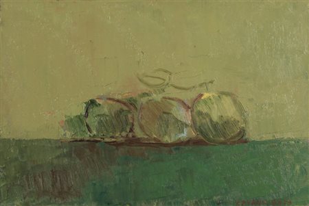 PIERLUIGI LAVAGNINO (1933-1999) Frutti 1970 olio su tela cm 24x35firmato e...