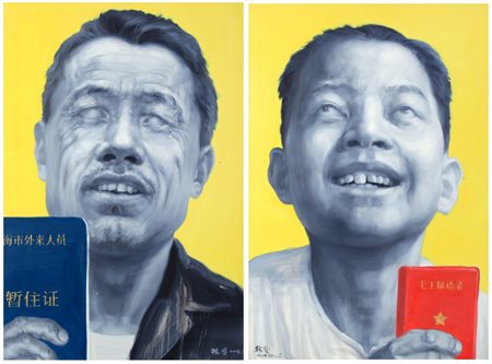 WEI YI (1969-) Residence permit 2008 (dittico)olio su tela cm 120x160firmato...