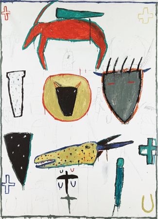 JAMES BROWN (1951-) Senza titolo 1982smalto, gesso e matita su tela cm...