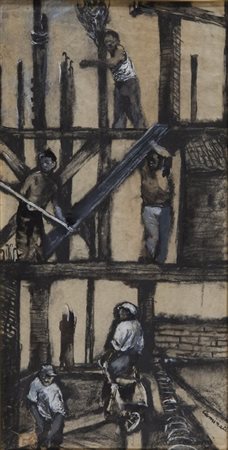 CAMINATI AURELIO (1924-2012) Senza titolo (Cantiere)tecnica mista su carta cm...