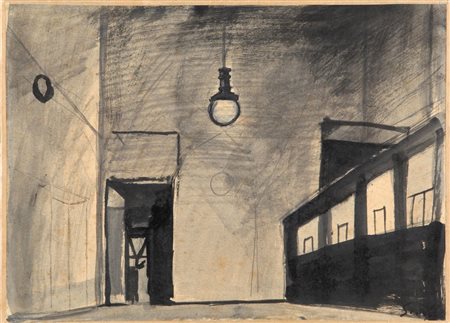 MARIO SIRONI (1885-1961) Interno di ufficio 1920 catempera, china e matita su...