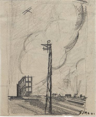 MARIO SIRONI (1885-1961) Periferia con traliccio 1922 camatita grassa e...