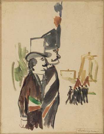 LONGANESI LEO (1905-1957) Senza titoloacquerello su carta applicata su tela...