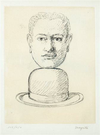 RENE MAGRITTE (1898-1967) Uomo con cappellolitografia cm 28,5x23esemplare...